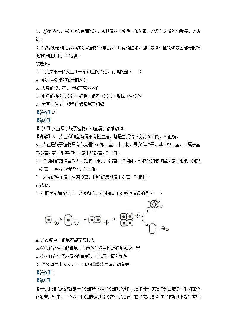 2022年山东省临沂市中考生物真题（教师版）03
