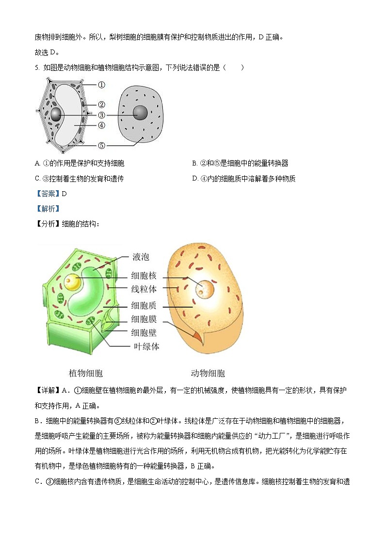 2022年新疆维吾尔自治区新疆生产建设兵团中考生物真题（教师版）03