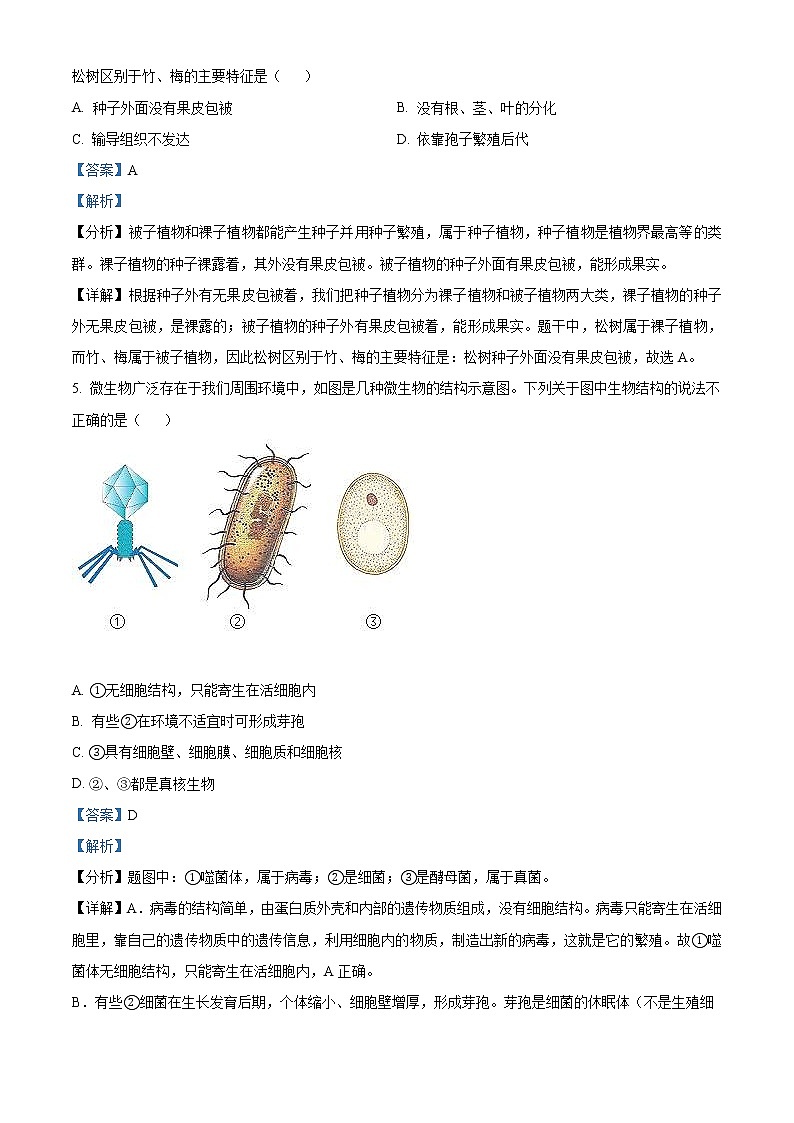 山东省济宁市2021年中考生物试题（教师版）03
