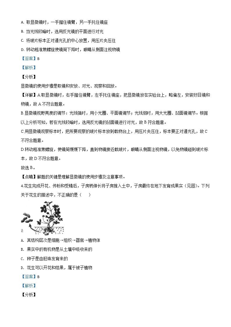 河南省2020年中考生物试题（教师版）02