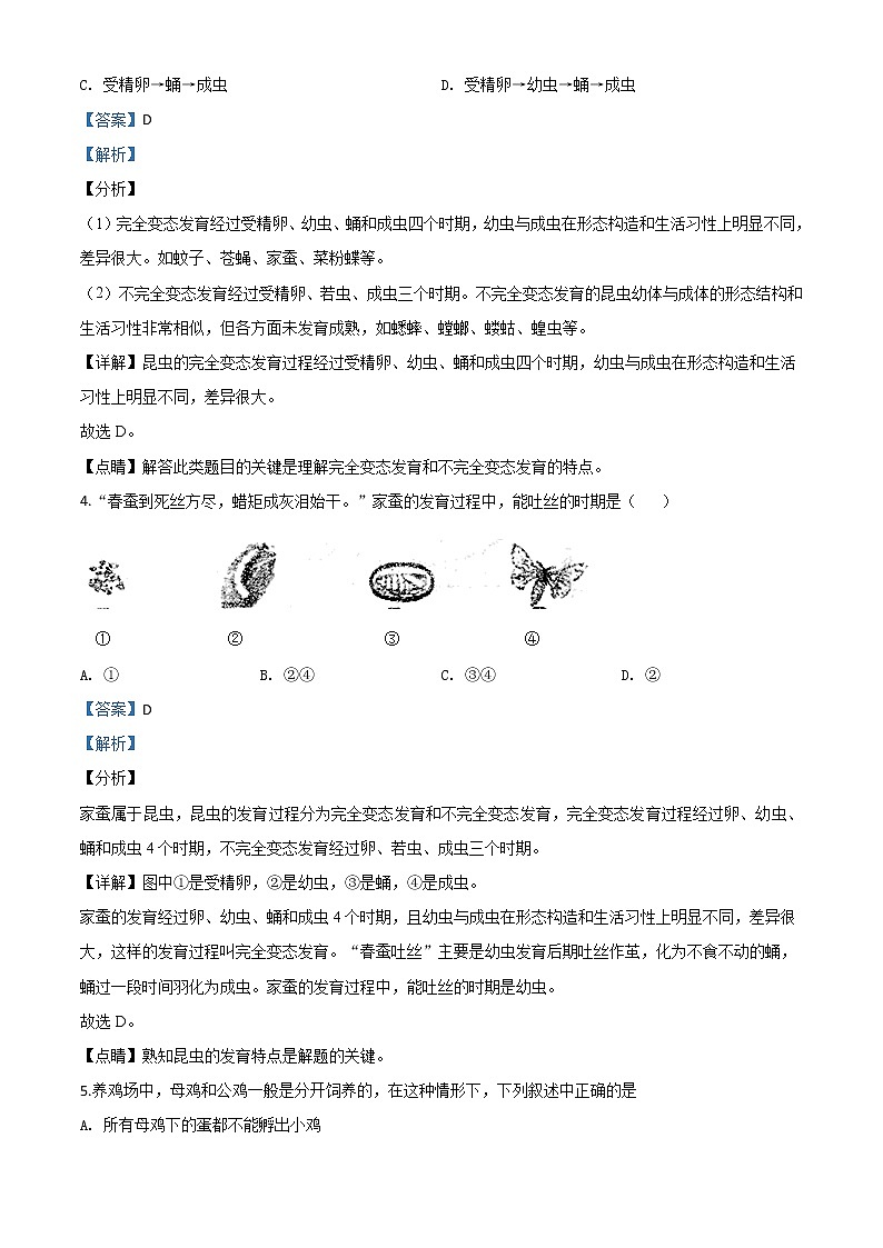 辽宁省铁岭市2020年中考生物试题（教师版）02