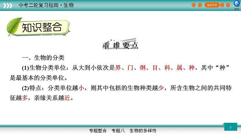 中考生物二轮精准高效复习课件专题08生物的多样性 (含答案)第3页