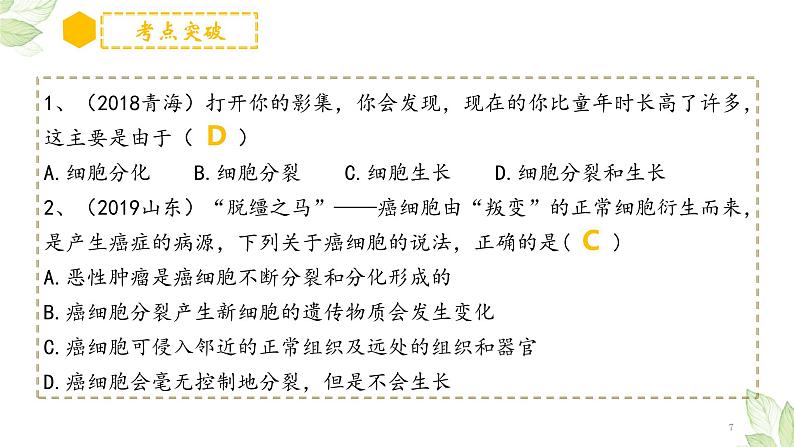 中考生物一轮复习精讲与习题精炼课件专题03 细胞怎样构成生物体(含答案)第7页