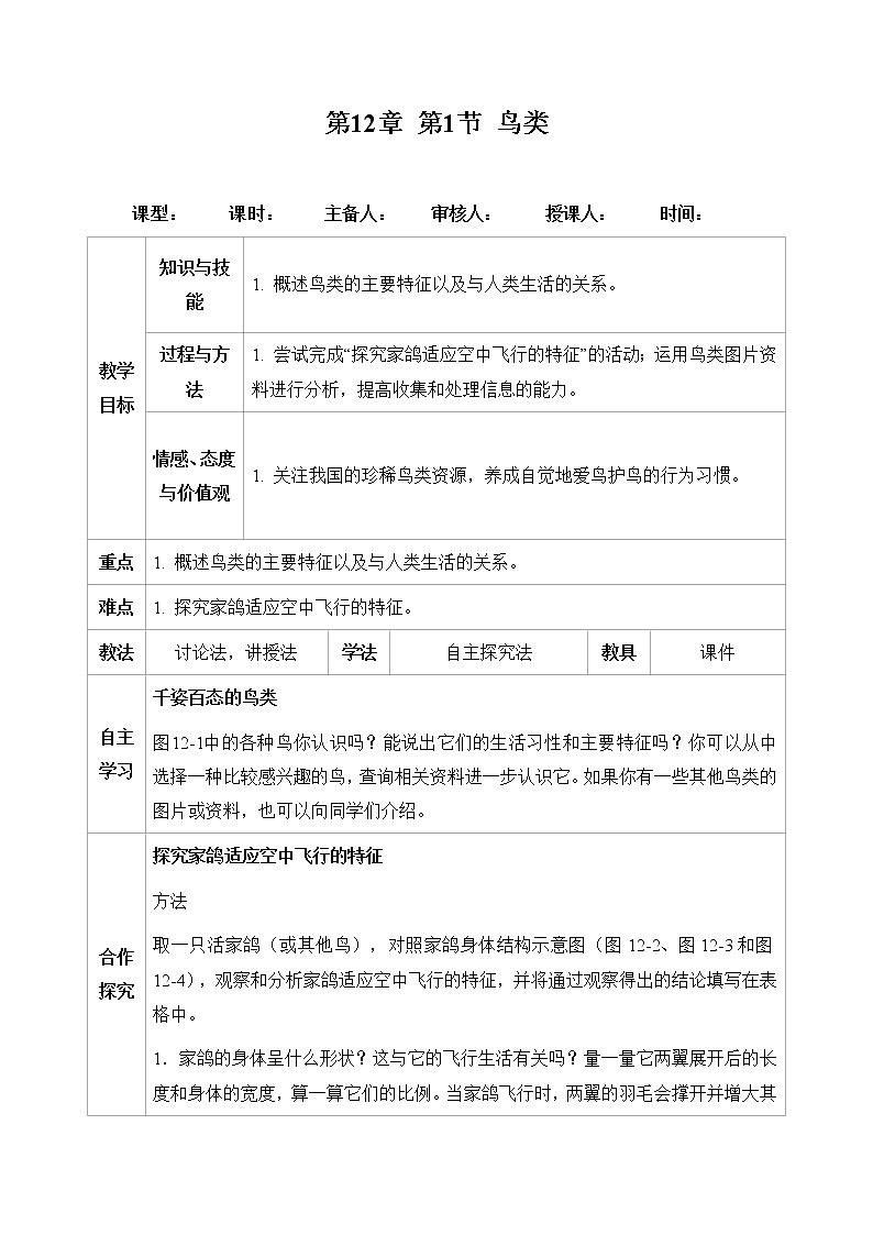 七下生物（苏科版）12.1 鸟类 PPT课件+教案01