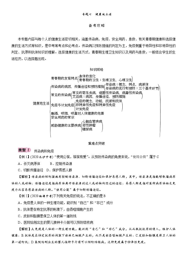 中考生物二轮复习讲义专题7　健康地生活 (教师版)第1页