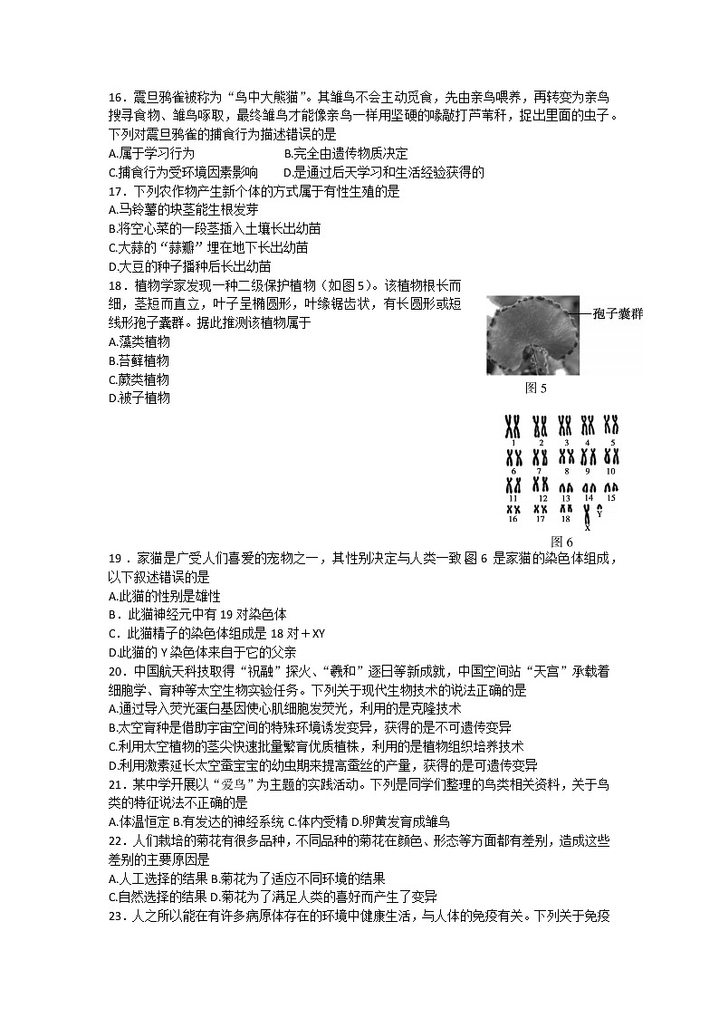 2023年北京市顺义区八年级学业考试一模生物试卷(含答案)03