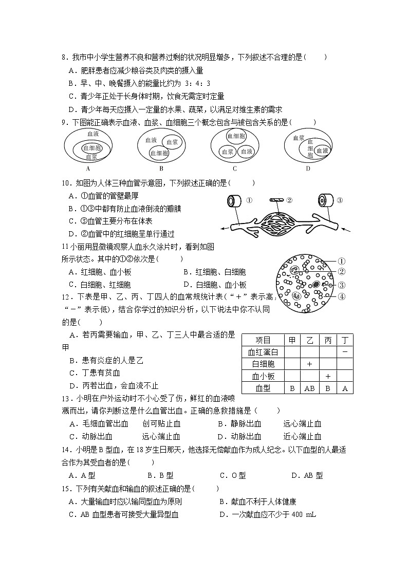 广东省清远市清新区第二中学、山塘镇初中等五校2022-2023学年七年级下学期期中考试生物试题02
