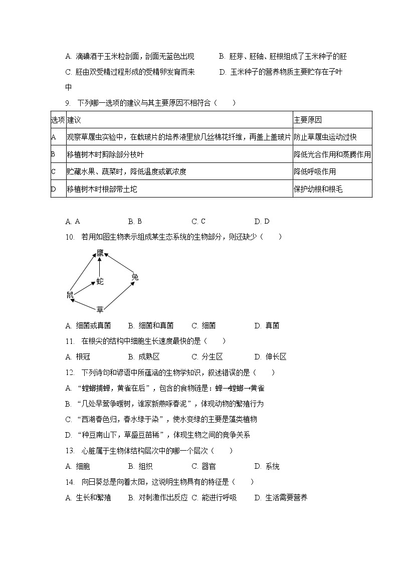 2022-2023学年广东省深圳市七年级（上）期末生物试卷(含解析）03