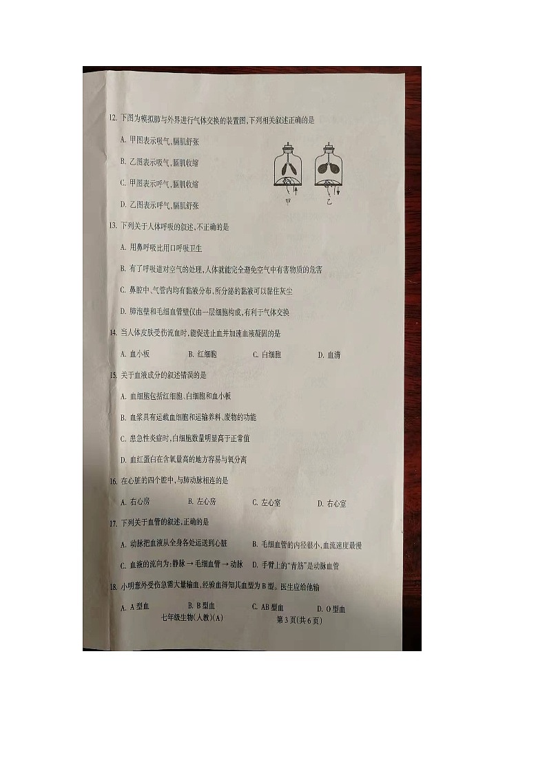 山西省朔州市右玉县第三中学校2022-2023学年七年级下学期期中生物试题第3页