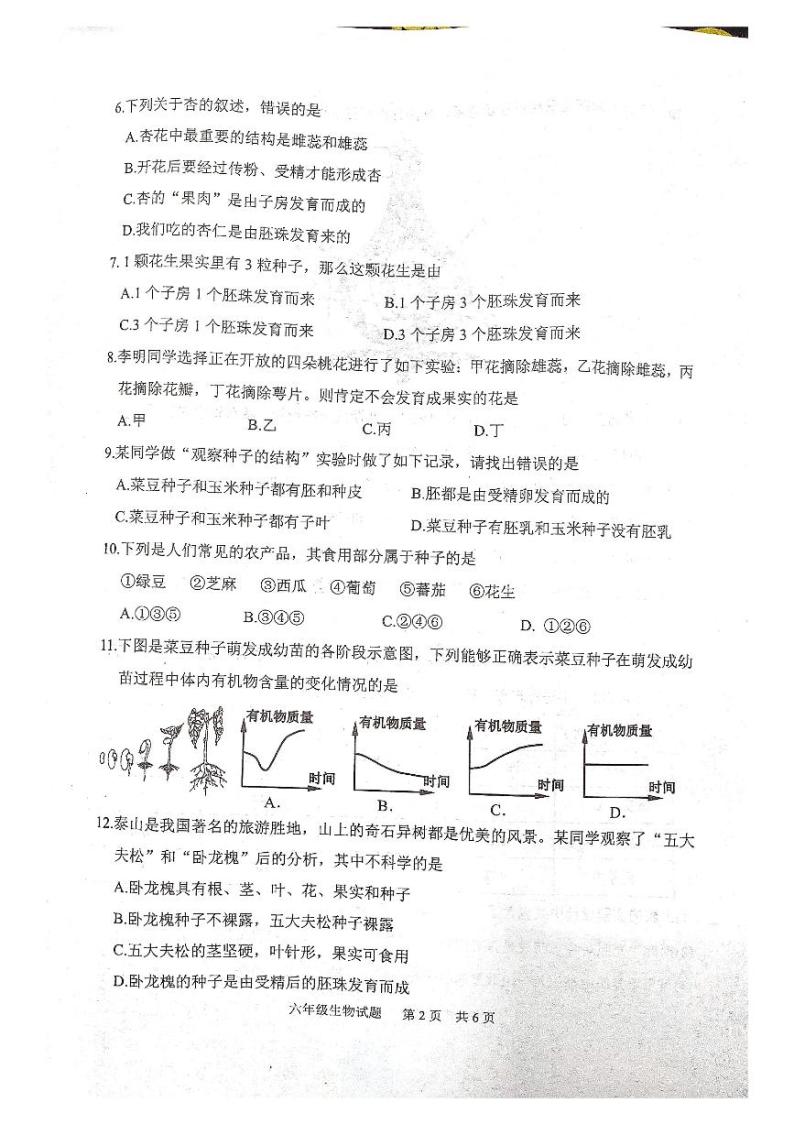 山东省泰安市宁阳县2022-2023学年六年级下学期期中考试生物试题02