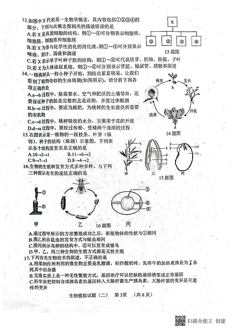 2023年山东省菏泽市东明县二模生物试题03