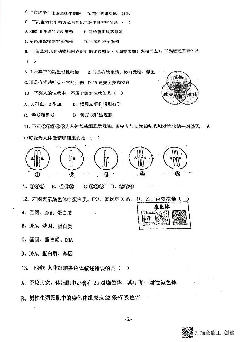 河北省保定市莲池区第一实验中学2022-2023学年八年级下学期期中生物试题第2页