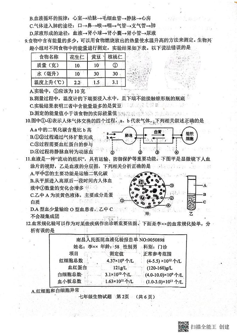 山东省菏泽市东明县2022-2023学年七年级下学期期中生物试题第2页