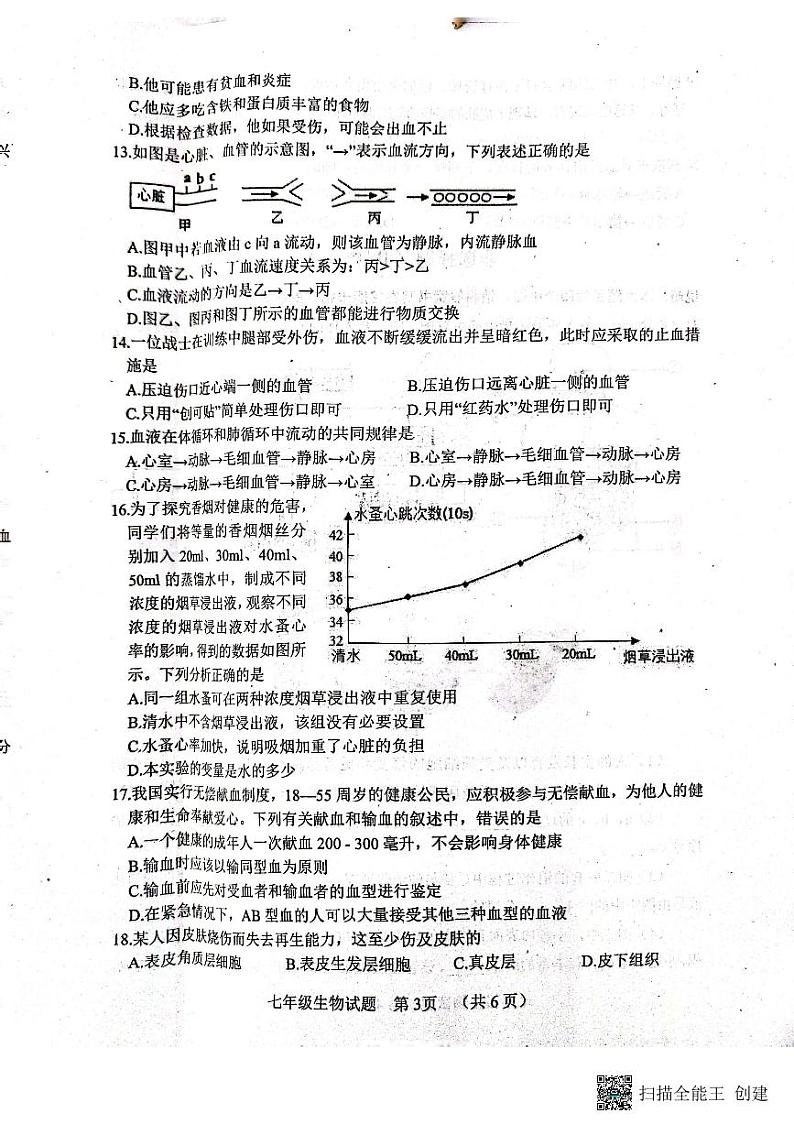 山东省菏泽市东明县2022-2023学年七年级下学期期中生物试题第3页