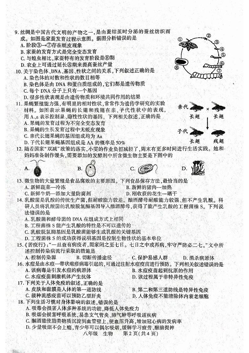 河南省洛阳市伊川县2022-2023学年八年级下学期期中生物试题02