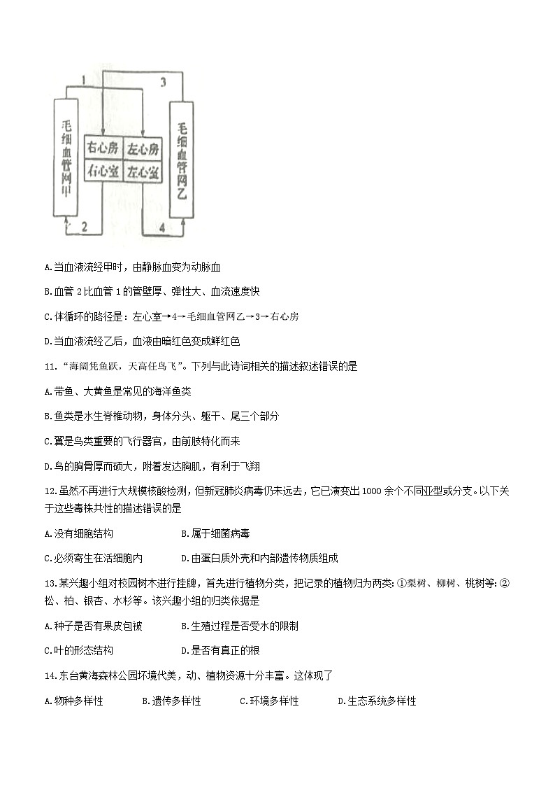 2023年江苏省盐城市东台市一模生物试题（含答案）03