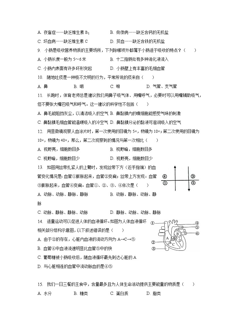 2022-2023学年湖南省邵阳市新邵县七年级（下）期中生物试卷（含解析）第2页