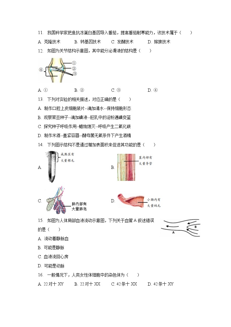 2022-2023学年福建省福州市立志中学八年级（下）期中生物试卷（含解析）02