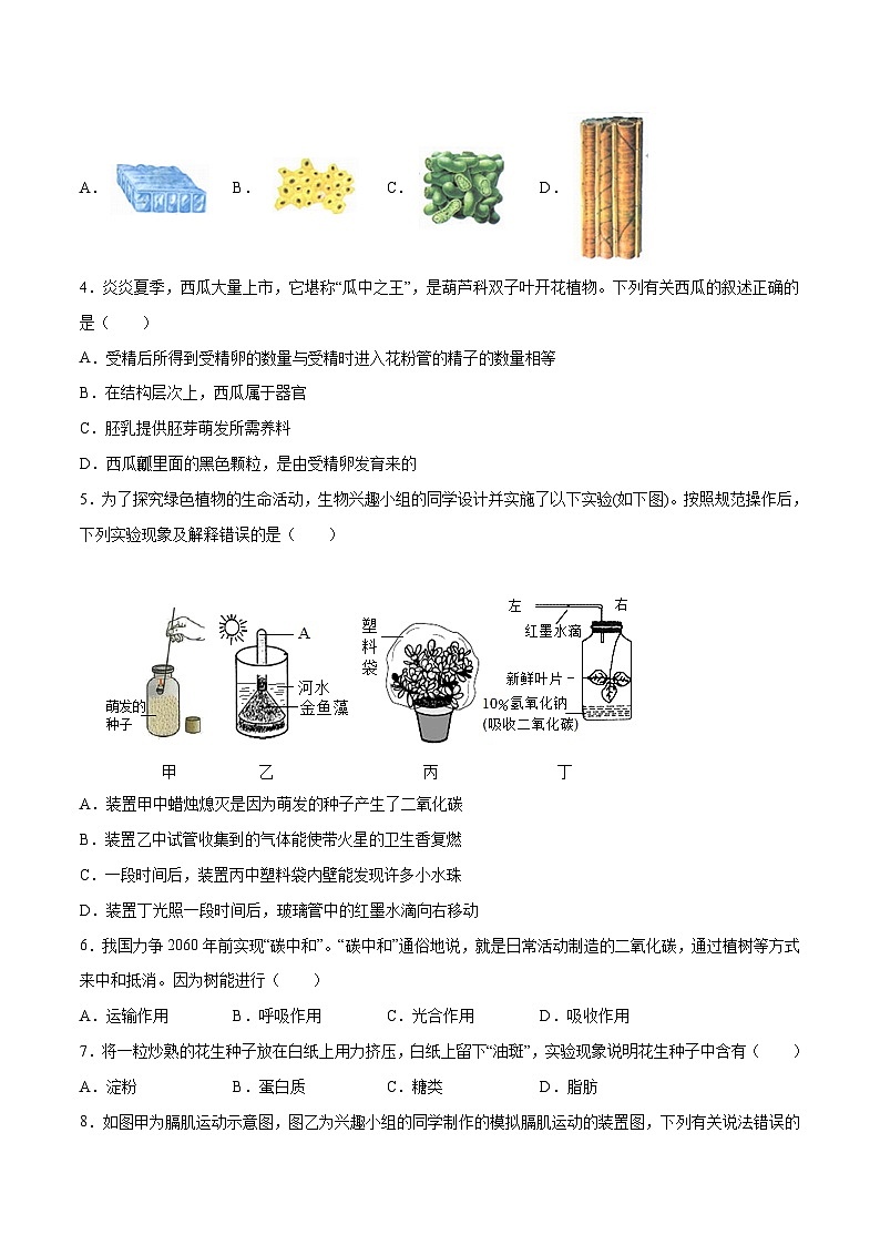 2023年中考押题预测卷02（南通卷）-生物（考试版）A402