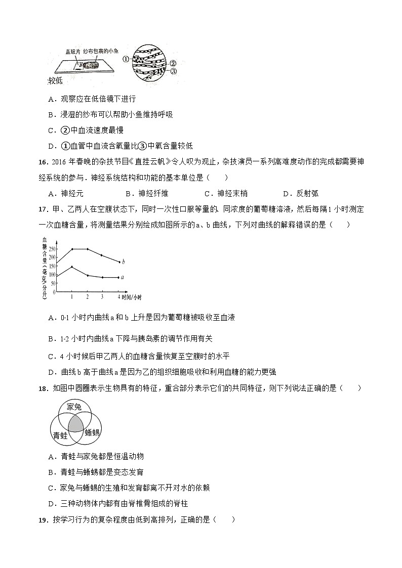 临考押题卷01-2023年中考生物临考押题卷（广州卷）03