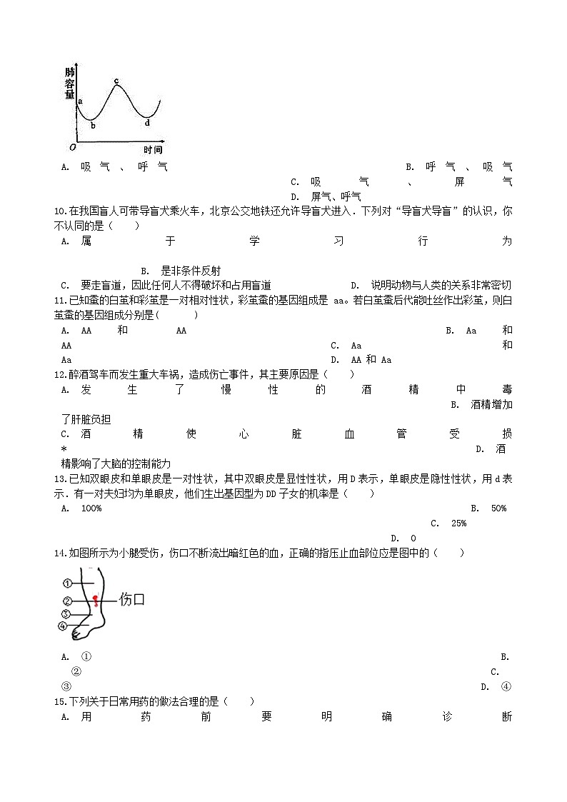 初中生物中考复习 河南省濮阳市2019年中考生物模拟试卷（二）02