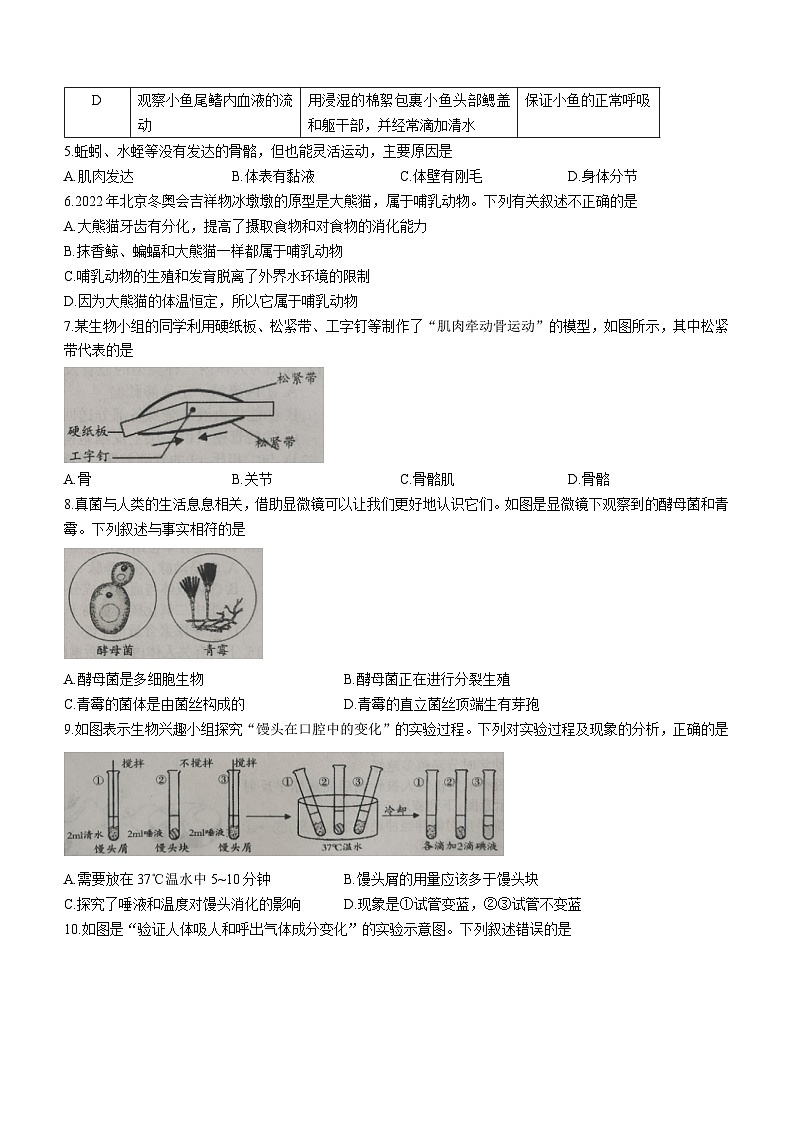 2023年山东省济宁市泗水县八年级一模生物试题（含答案）02