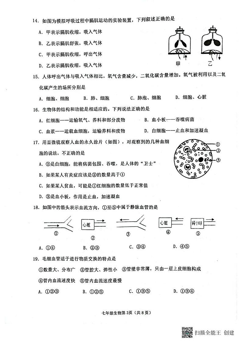山东省临沂市沂水县2022-2023学年七年级下学期期中考试生物试题03