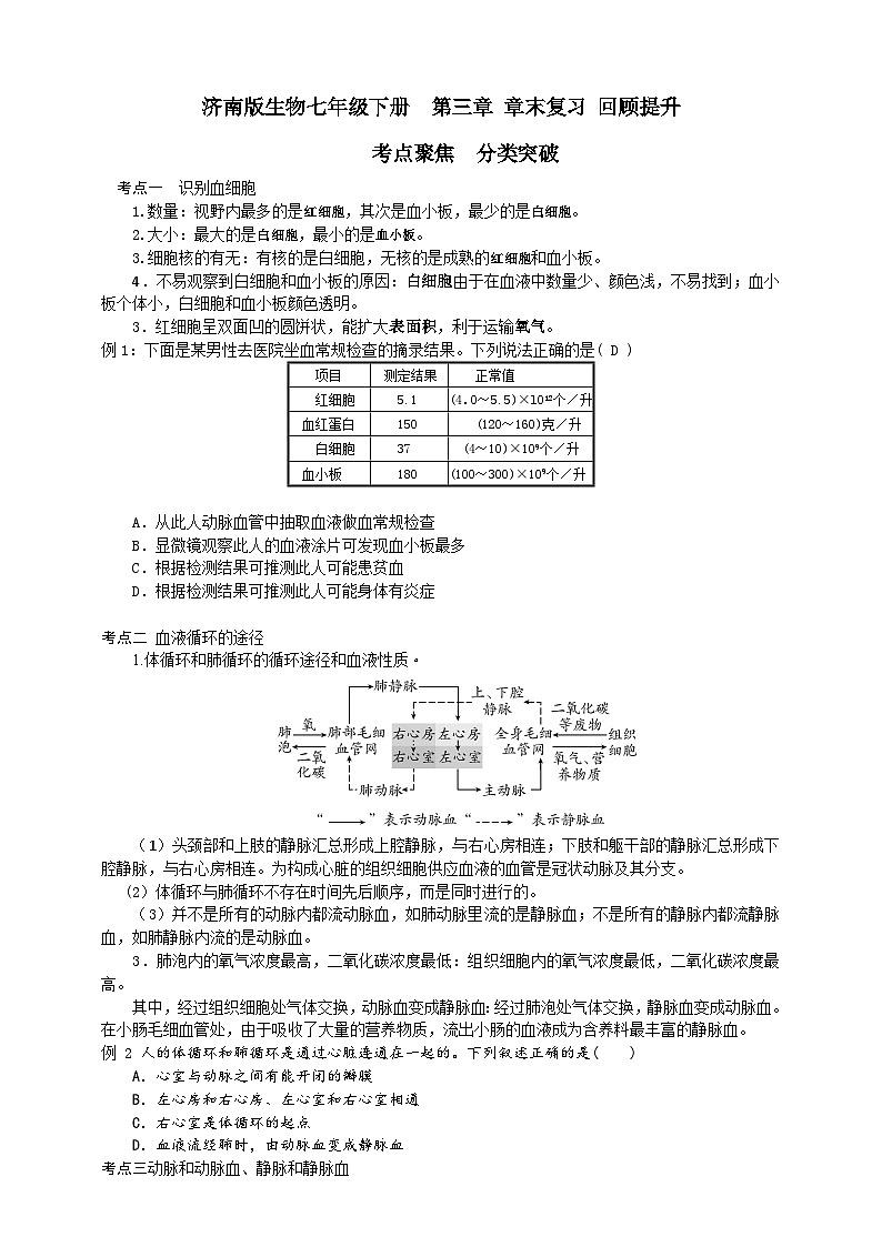 济南版生物七年级下册  第三章 章末复习 回顾提升 学案01