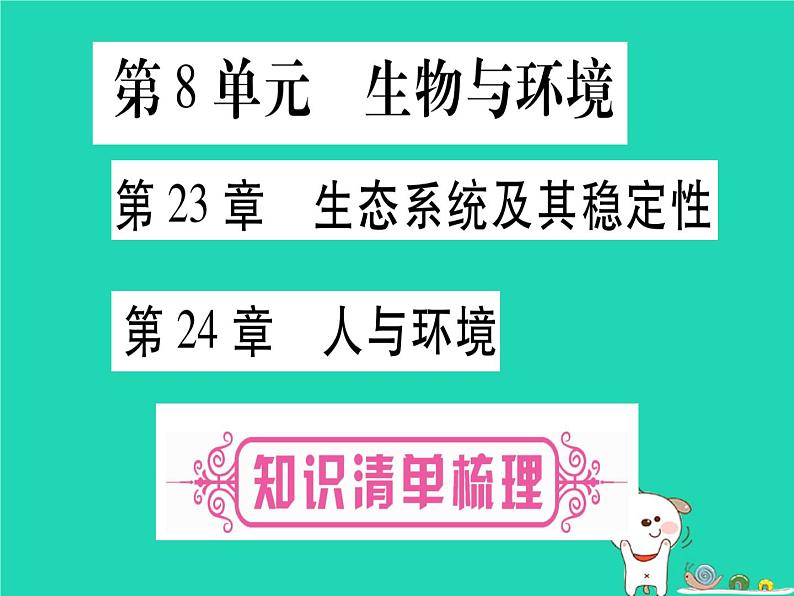 初中生物中考复习 中考生物总复习八下第8单元第23章生态系统及其稳定性第24章人与环境课件01