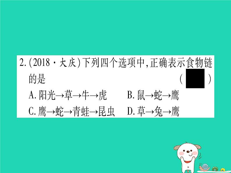 初中生物中考复习 中考生物总复习八上第5单元第17章生物圈中的动物第18章生物圈中的微生物习题课件03