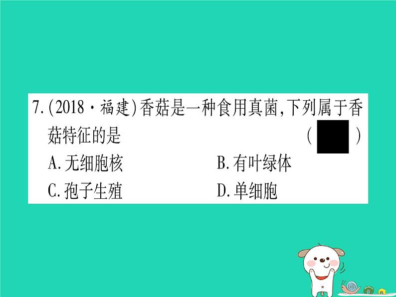初中生物中考复习 中考生物总复习八上第5单元第17章生物圈中的动物第18章生物圈中的微生物习题课件08