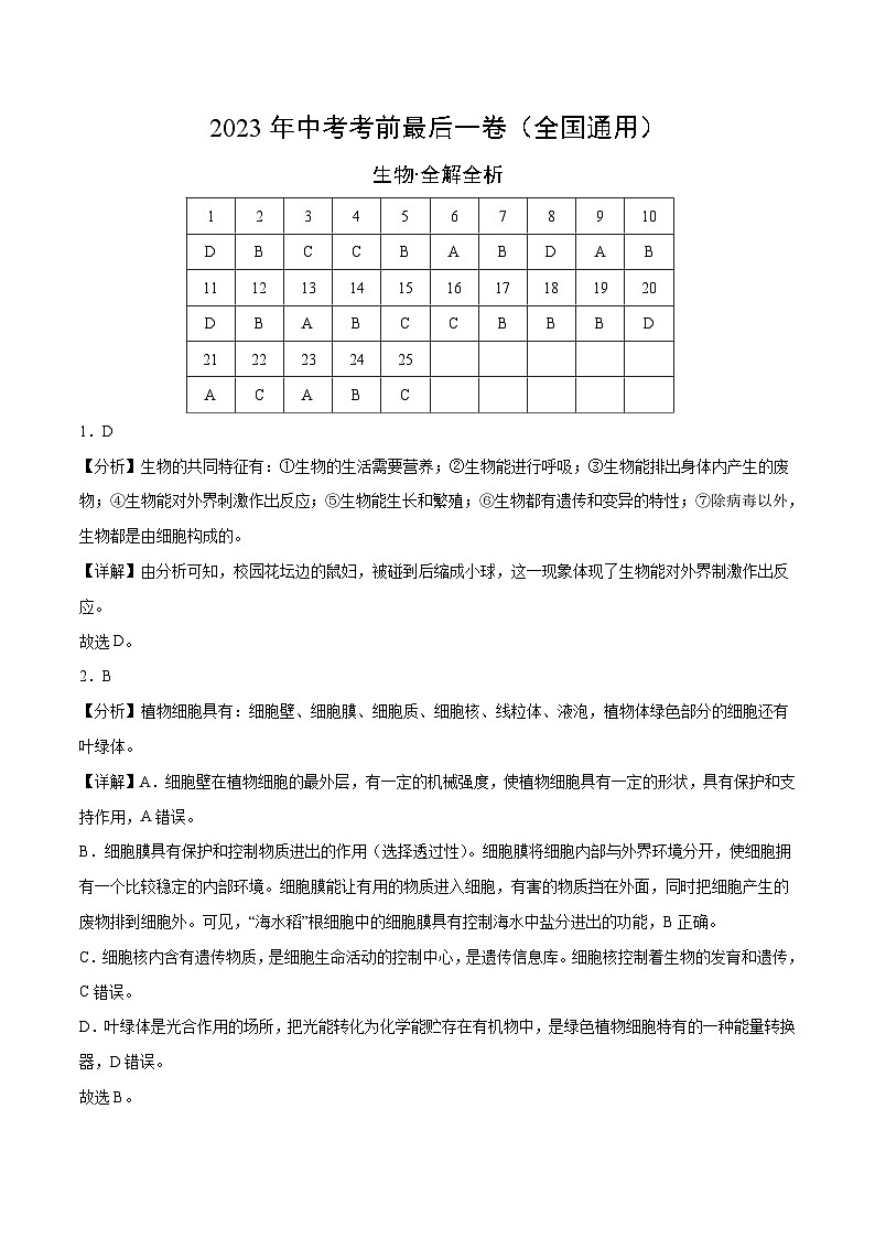 生物（全国通用）（全解全析）第1页