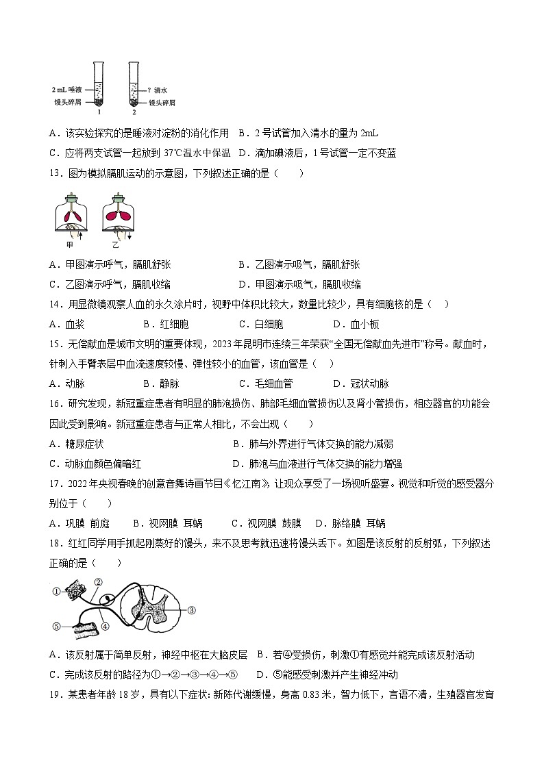 生物（云南新中考专用卷）-【试题猜想】2023年中考考前最后一卷（考试版）A4第3页