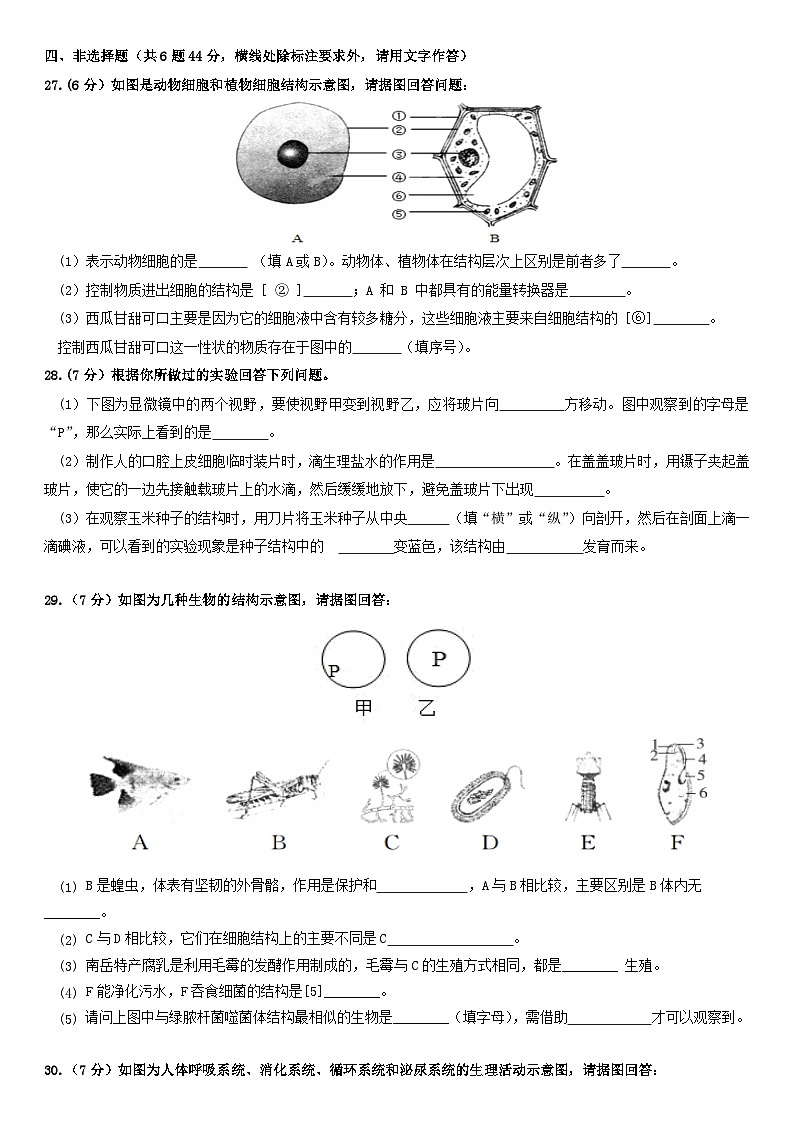 2023年湖南省衡阳市衡山县福田铺乡中心学校中考模拟生物试卷（含答案）第3页