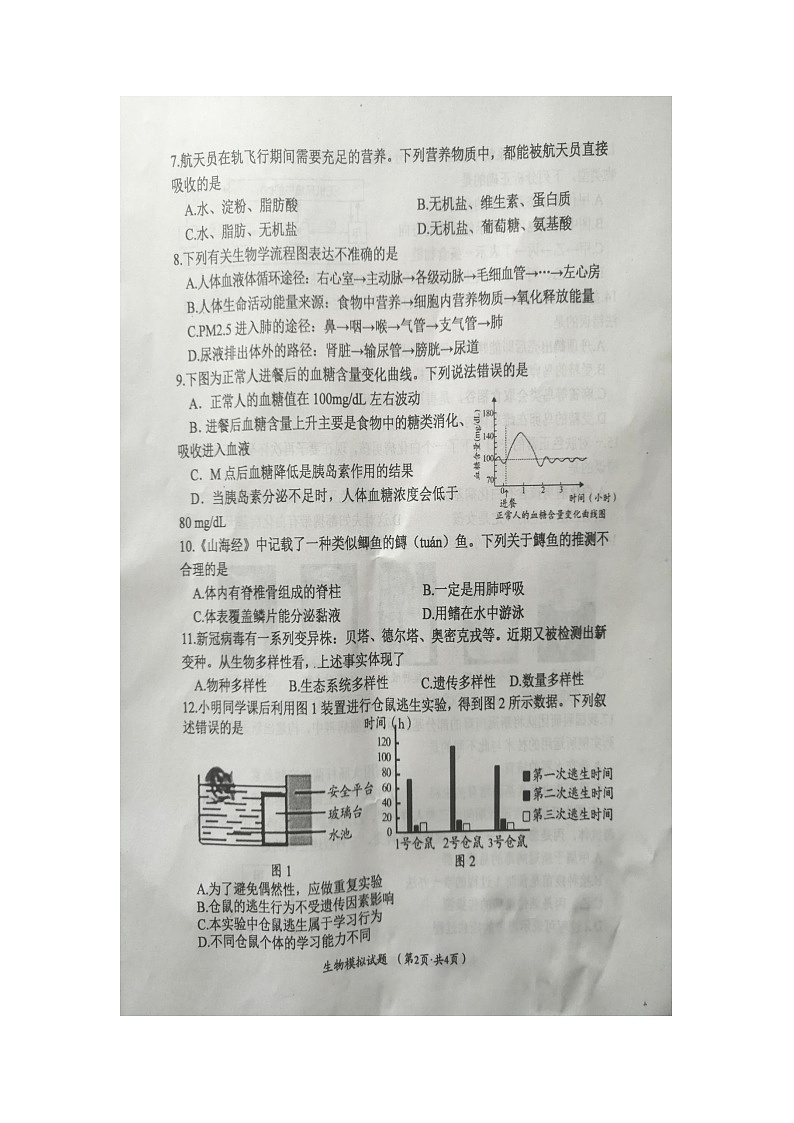 2023年江苏省盐城市滨海县中考模拟生物试题02