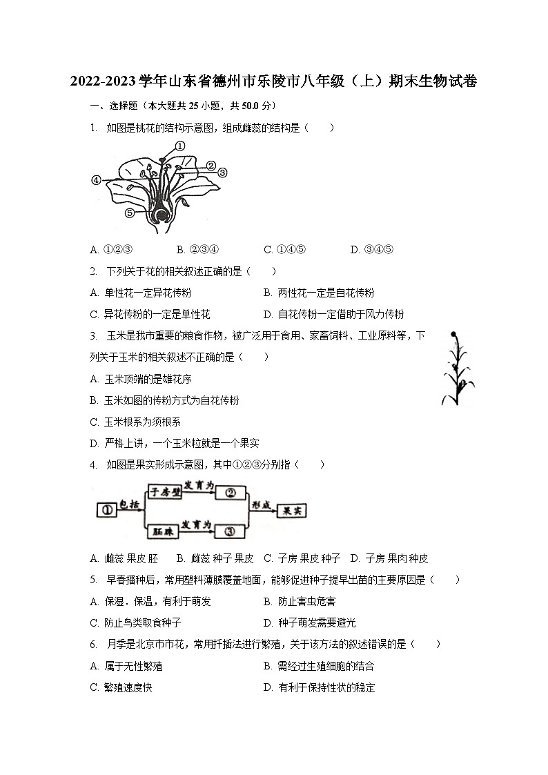 2022-2023学年山东省德州市乐陵市八年级（上）期末生物试卷（含解析）01