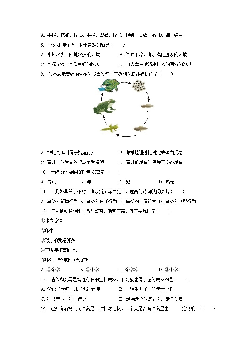 2022-2023学年陕西省西安市长安区八年级（下）期中生物试卷（含解析）02