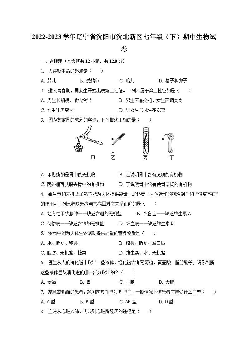2022-2023学年辽宁省沈阳市沈北新区七年级（下）期中生物试卷（含解析）第1页