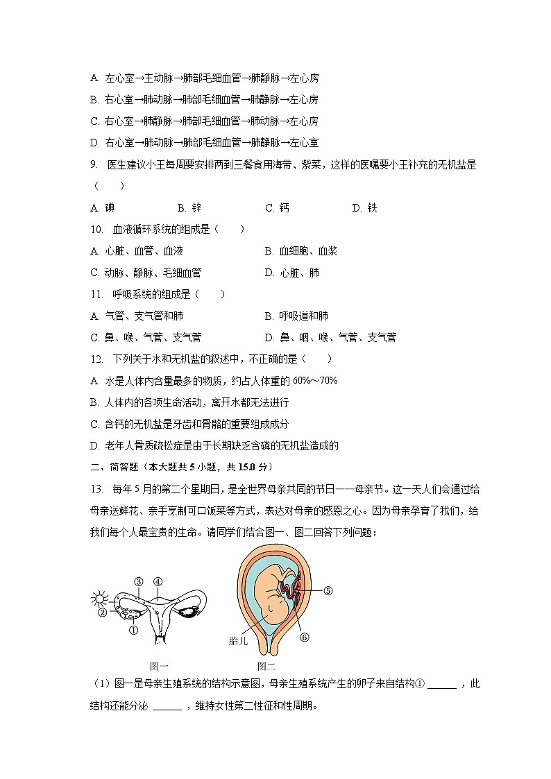 2022-2023学年辽宁省沈阳市沈北新区七年级（下）期中生物试卷（含解析）第2页