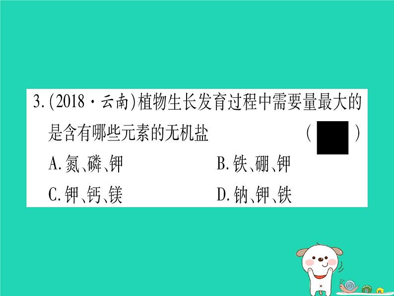 初中生物中考复习 中考生物总复习七上第3单元第5章绿色开花植物的生活方式习题课件04