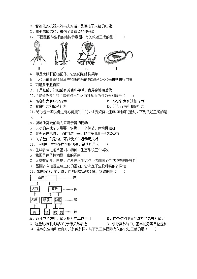 广东省东莞市三校联考2022-2023学年八年级下学期2月月考生物试题(无答案)第3页