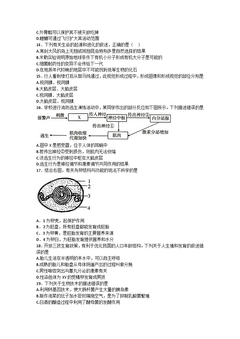 2023年河南省南阳市南召县二模生物试题(含答案)第3页