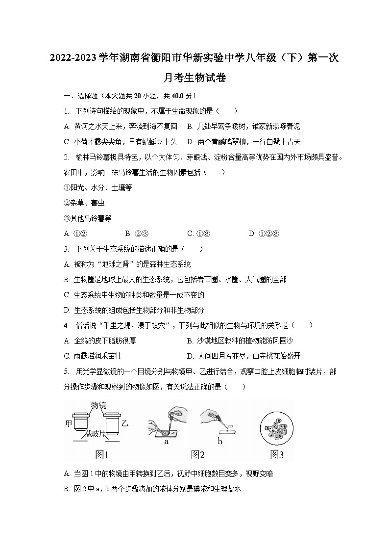 2022-2023学年湖南省衡阳市华新实验中学八年级（下）第一次月考生物试卷（含解析）第1页