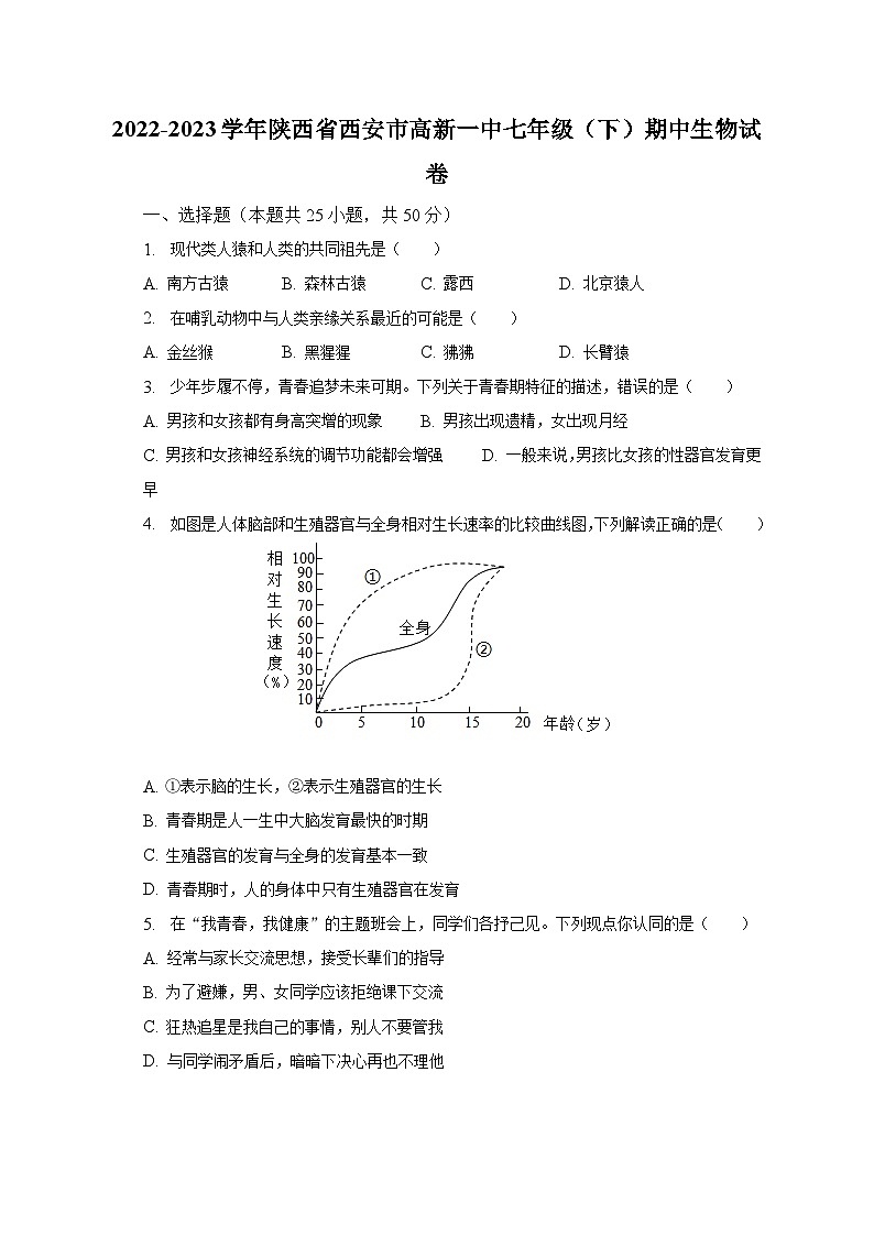 2022-2023学年陕西省西安市高新一中七年级（下）期中生物试卷（含解析）01