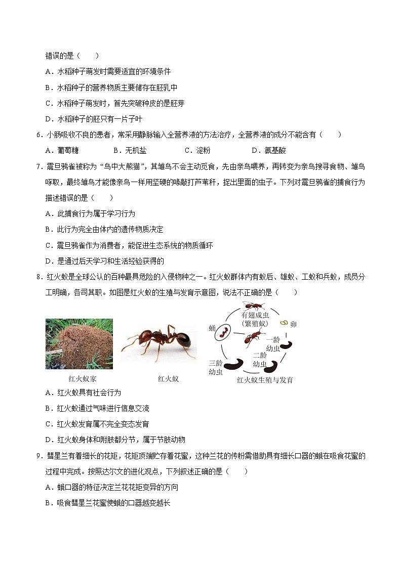 生物（安徽卷）-【试题猜想】2023年中考考前最后一卷（考试版+答题卡+全解全析+参考答案）02