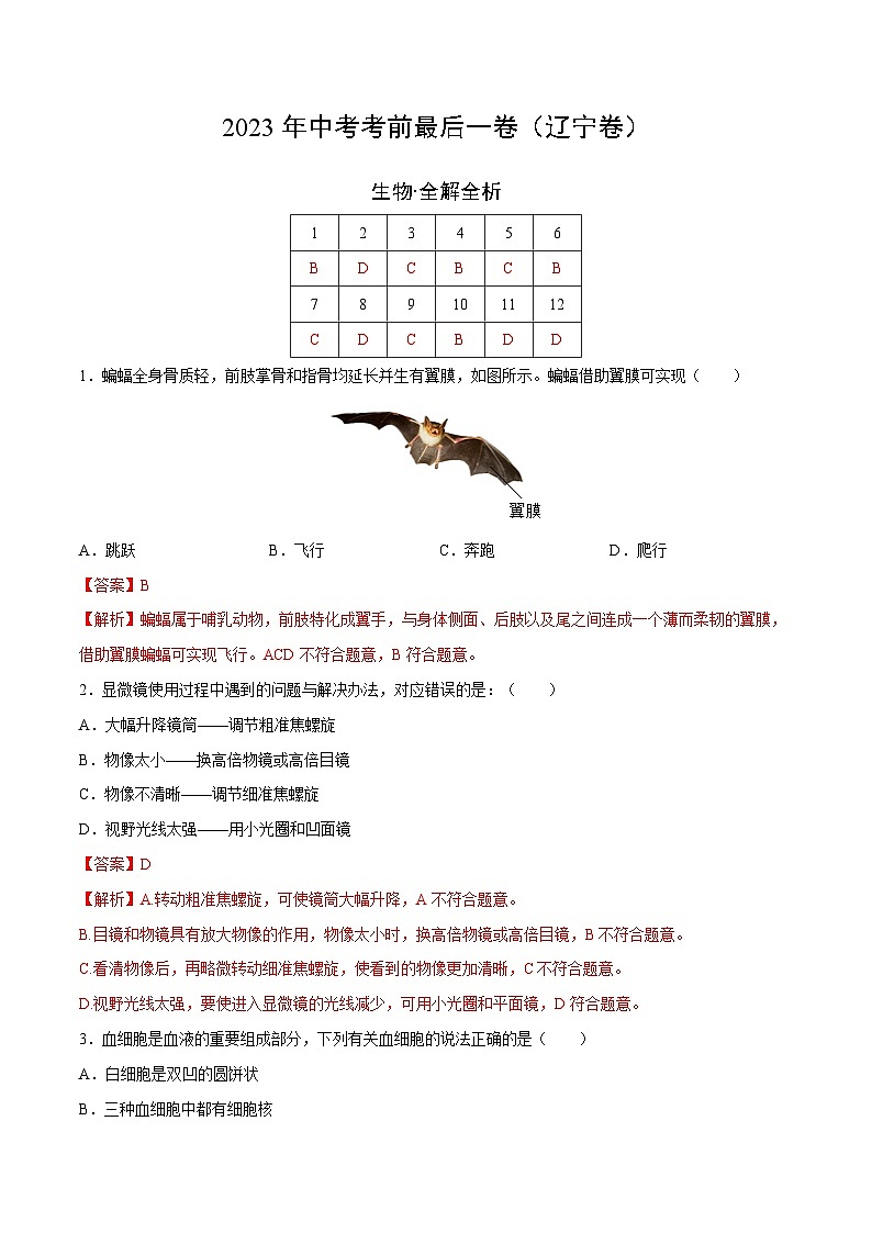 生物（辽宁卷）（全解全析）第1页