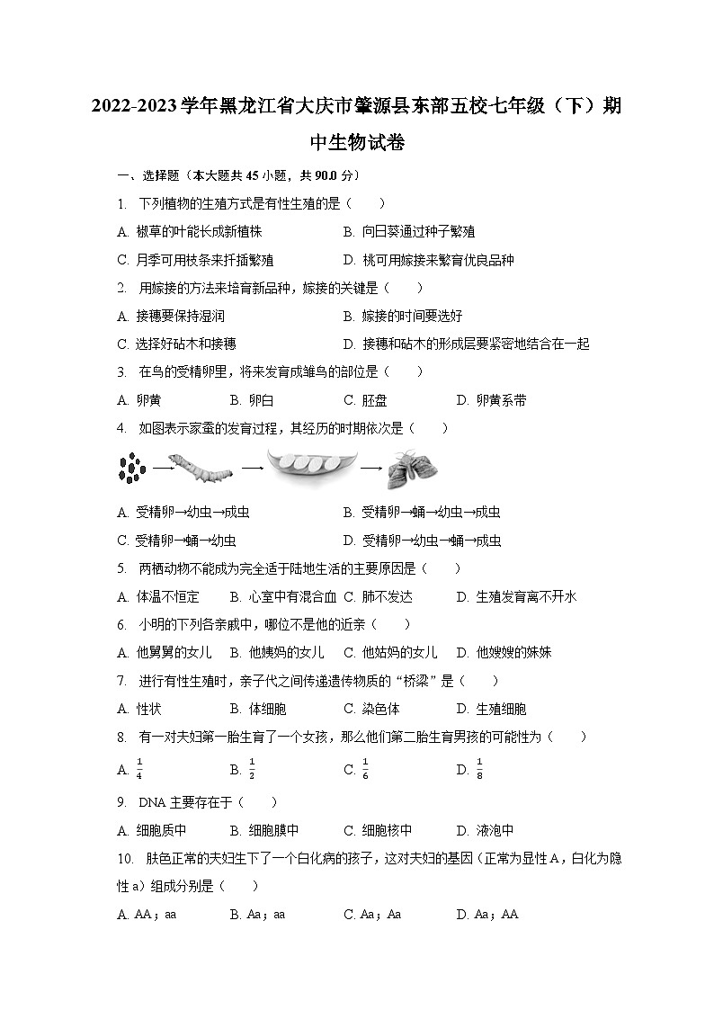 2022-2023学年黑龙江省大庆市肇源县东部五校七年级（下）期中生物试卷（含解析）01
