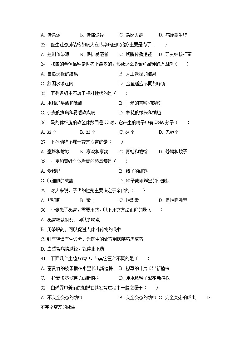2022-2023学年黑龙江省大庆市肇源县东部五校七年级（下）期中生物试卷（含解析）03