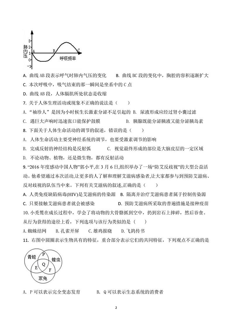 山东省淄博市第十一中学2022-2023学年九年级上学期10月学习检测生物试题第2页
