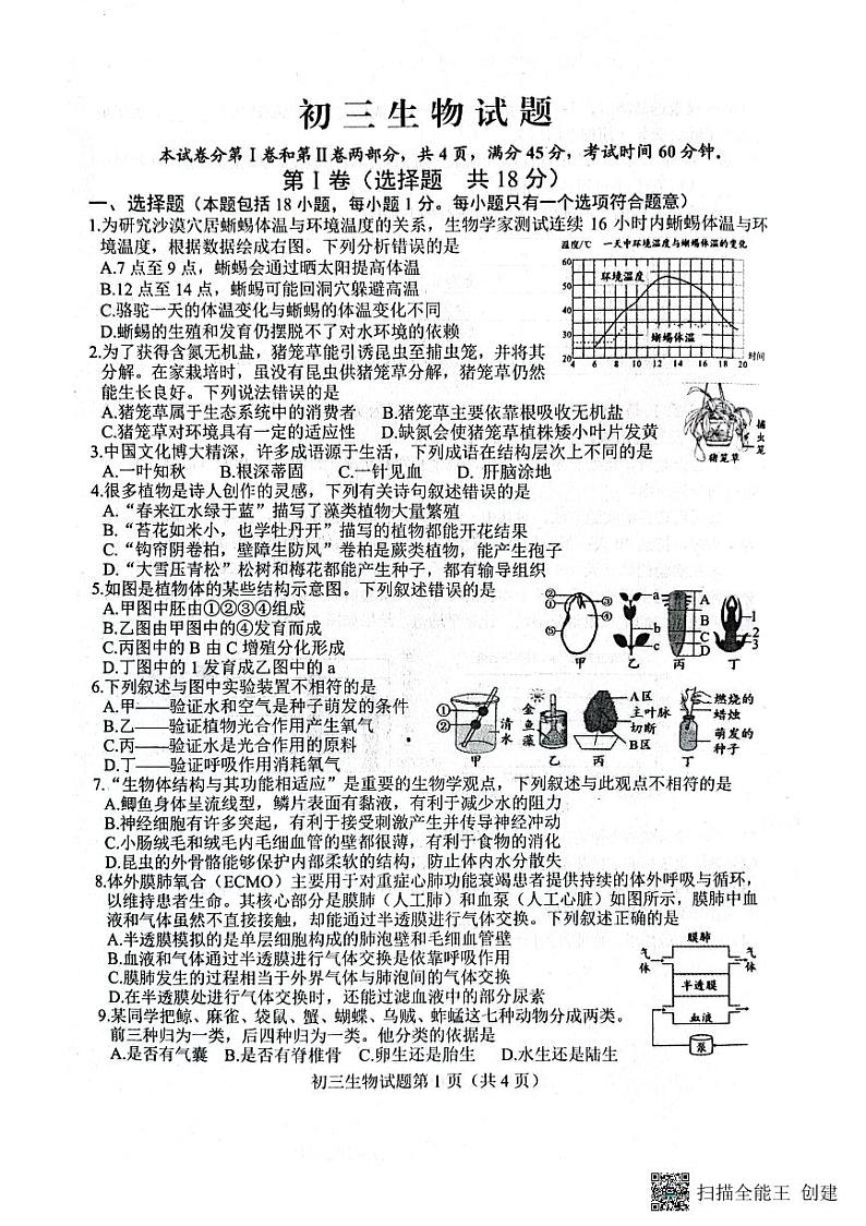 2023年山东省淄博市博山区中考二模生物试题01